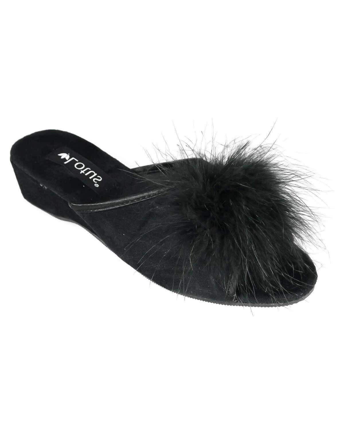 Ladies Black Fantasy Slipper. Pretty slip on slipper. Sizes 3 8